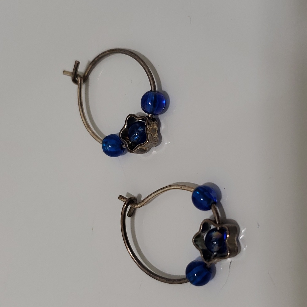 Blue Star Hoop Earrings